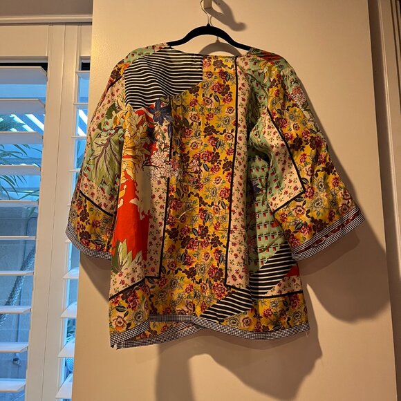 Johnny Was size M Red & Multi color Silk V Neck top - Picture 2 of 7